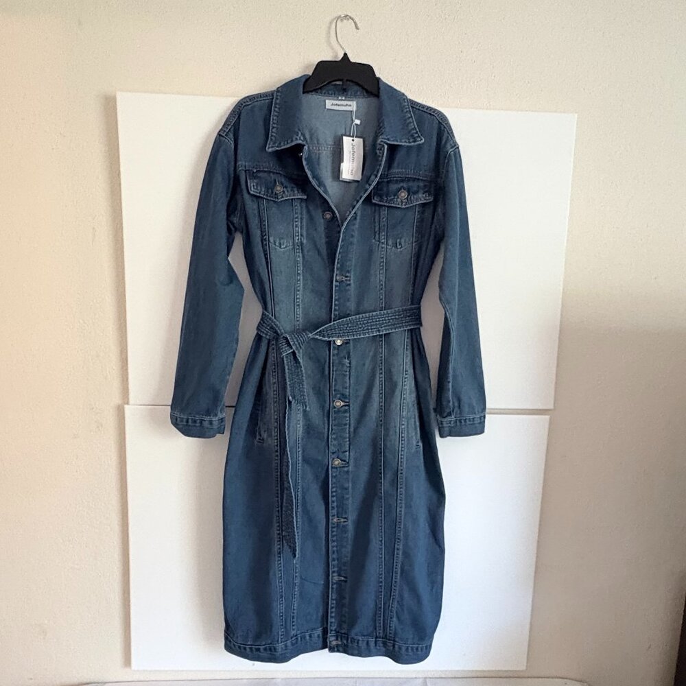 Jofemuho Woman's Blue Jean Long Sleeve Denim Jacket Dress Size M
